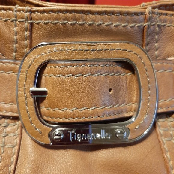 Tignanello Real Leather Mid-Sized Shoulder Bag - Warm Brown with Gold Accents - Picture 6 of 7